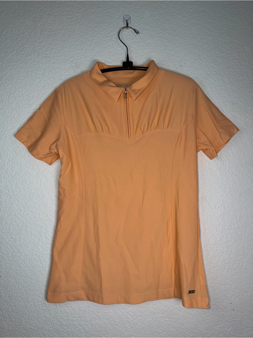 Lija Women's Palace Peach Short Sleeve Zip Polo Top, Size M